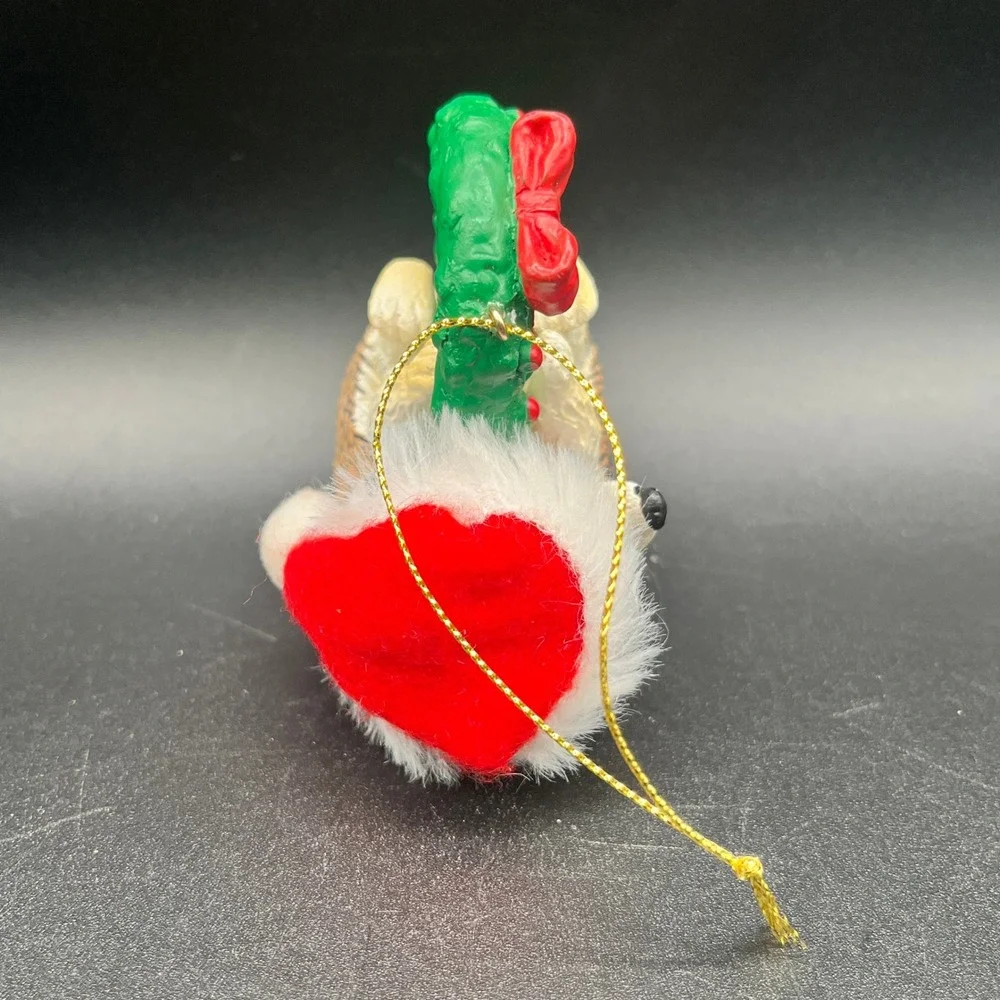 Hedgehog with Santa Hat‎ Plaid Scarf Swinging on Christmas Wreath Ornament 3